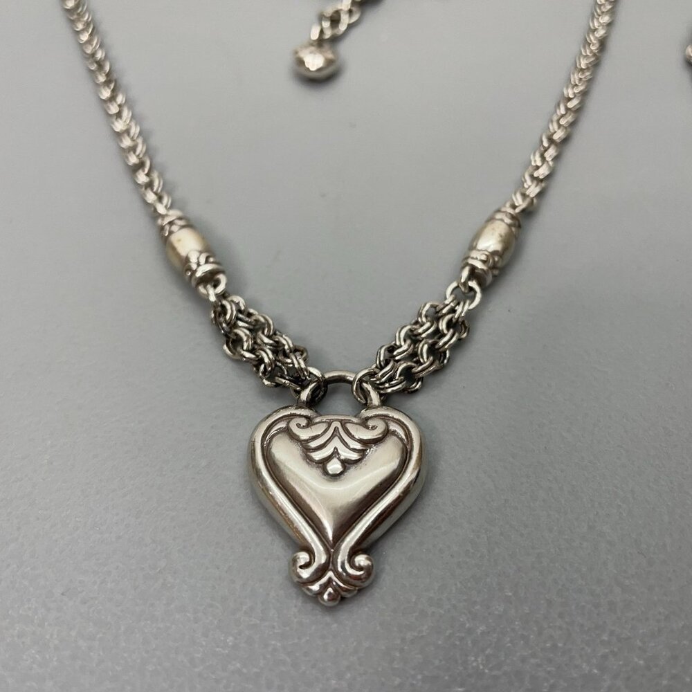 Brighton Blaire Heart Pendent Chain Necklace & Beaded Charm Bracelet Silver Tone - Picture 2 of 6